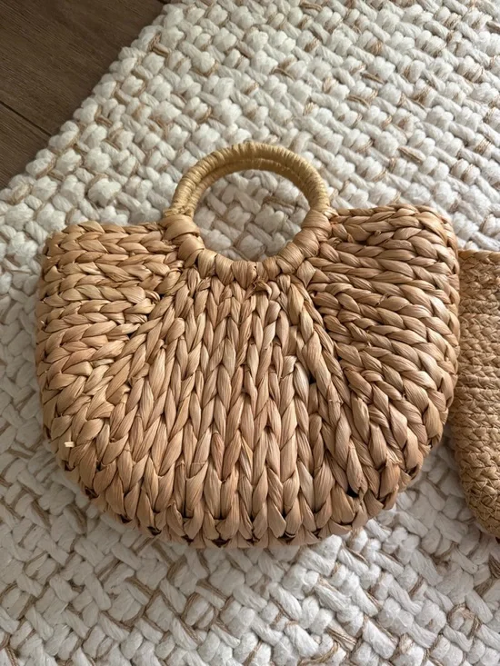 Zara Straw Tote with Bright Orange Trim and Handles - Picture 3 of 16